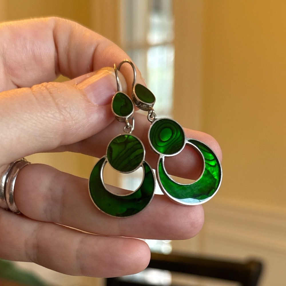 Silver & Green Paua Shell Earrings